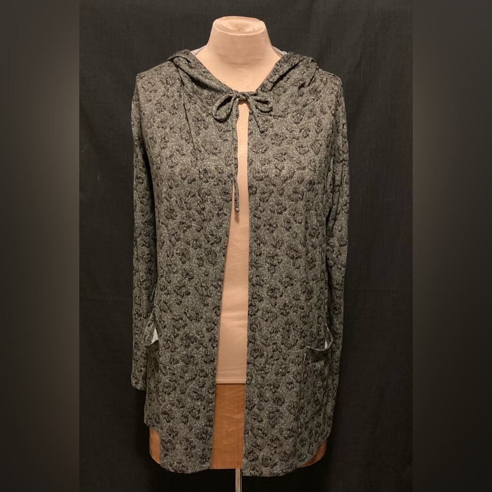 Lucky Brand Open Front Grey & Green Super Soft Animal Print‎ Cardigan Hoodie